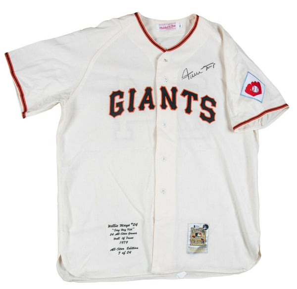 WILLIE MAYS Signed (Mitchell & Ness) Giants Jersey -PSA