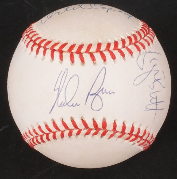Nolan Ryan George Brett Robin Yount 1999 Hall Of Fame Class Signed Baseball BAS