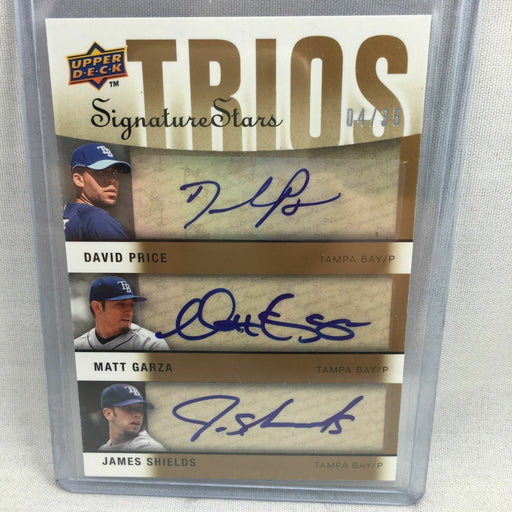 2009 UPPER DECK DAVID PRICE MATT GARZA JAMES SHIELDS TRIPLE AUTO #4/35