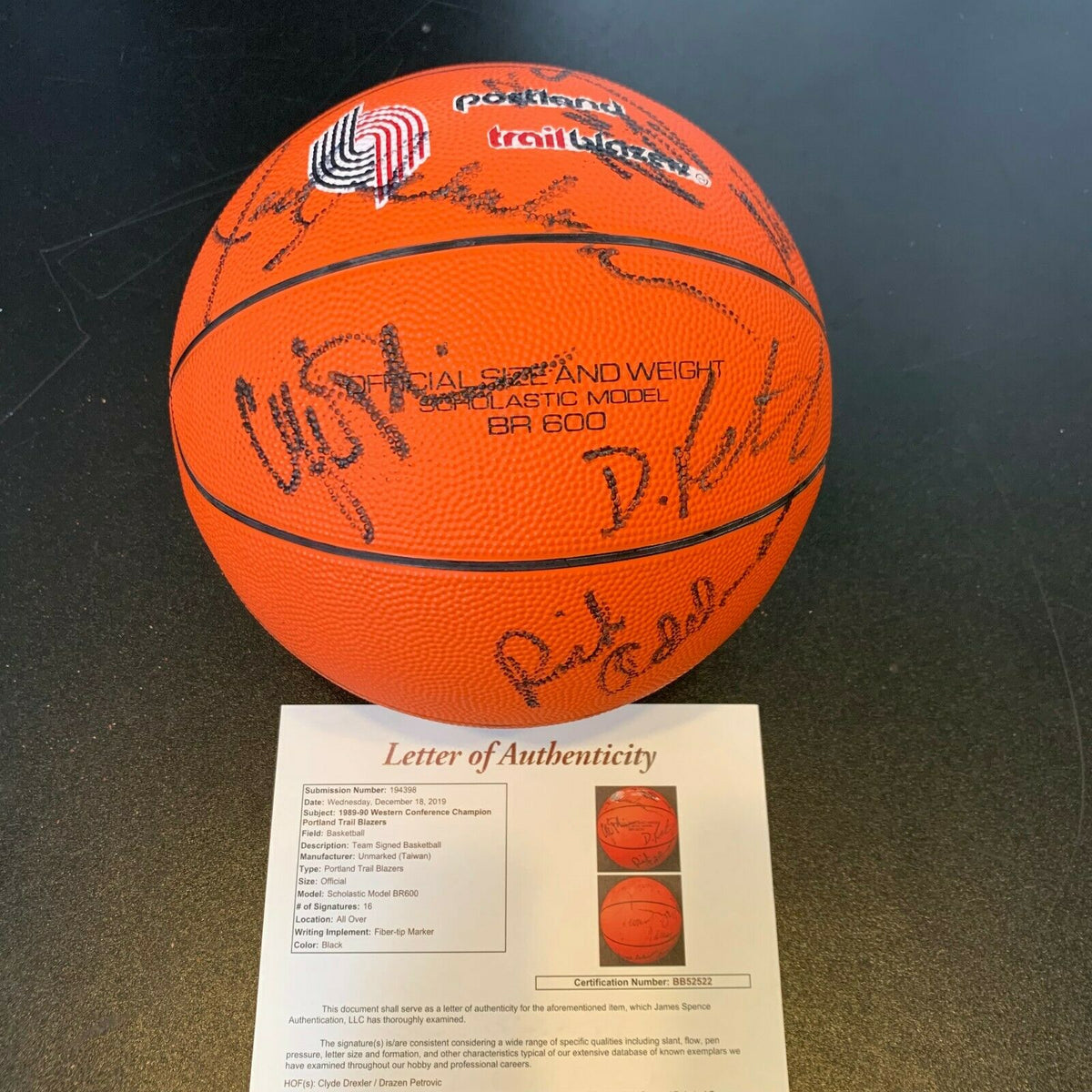 Drazen Petrovic Rookie 1989-90 Portland Trail Blazers Team Signed