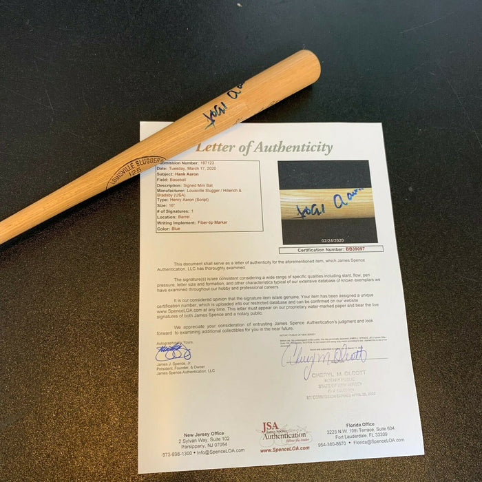 Hank Aaron Signed Louisville Slugger Mini Game Model Baseball Bat JSA COA