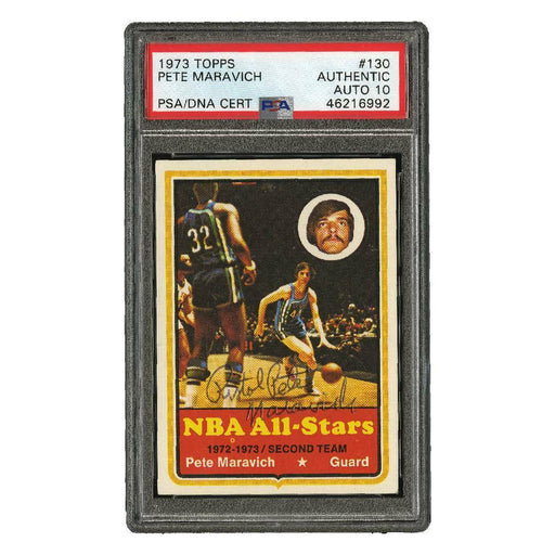 1973 TOPPS #130 PETE MARAVICH SIGNED "PISTOL PETE MARAVICH" - PSA/DNA GEM MINT 1