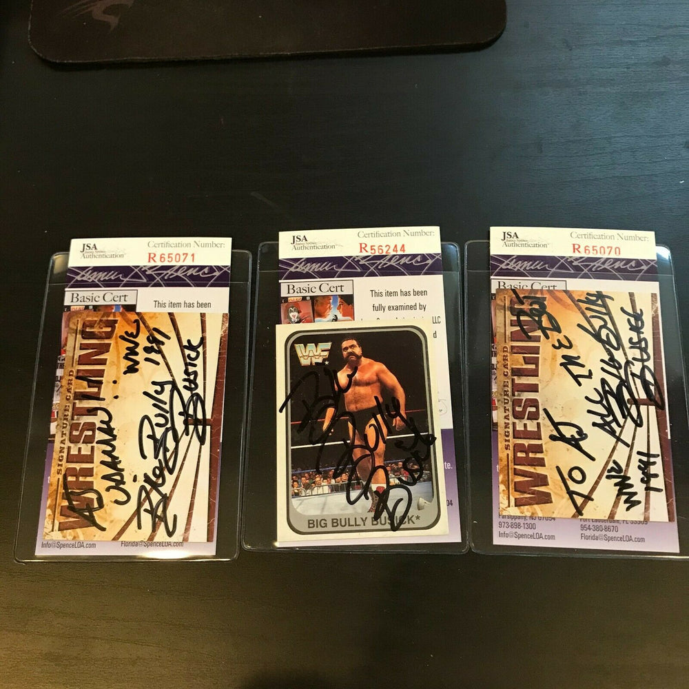 Lot Of (3) Big Bully Busick WWF Signed Autographed Wrestling Cards With JSA COA