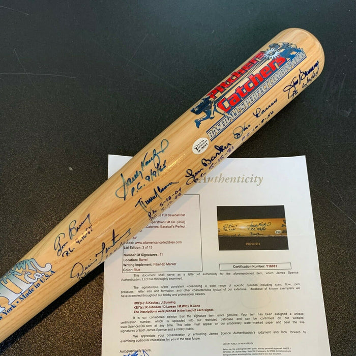 Beautiful Perfect Game Pitchers Signed Bat 11 Sigs Sandy Koufax JSA COA #3/15