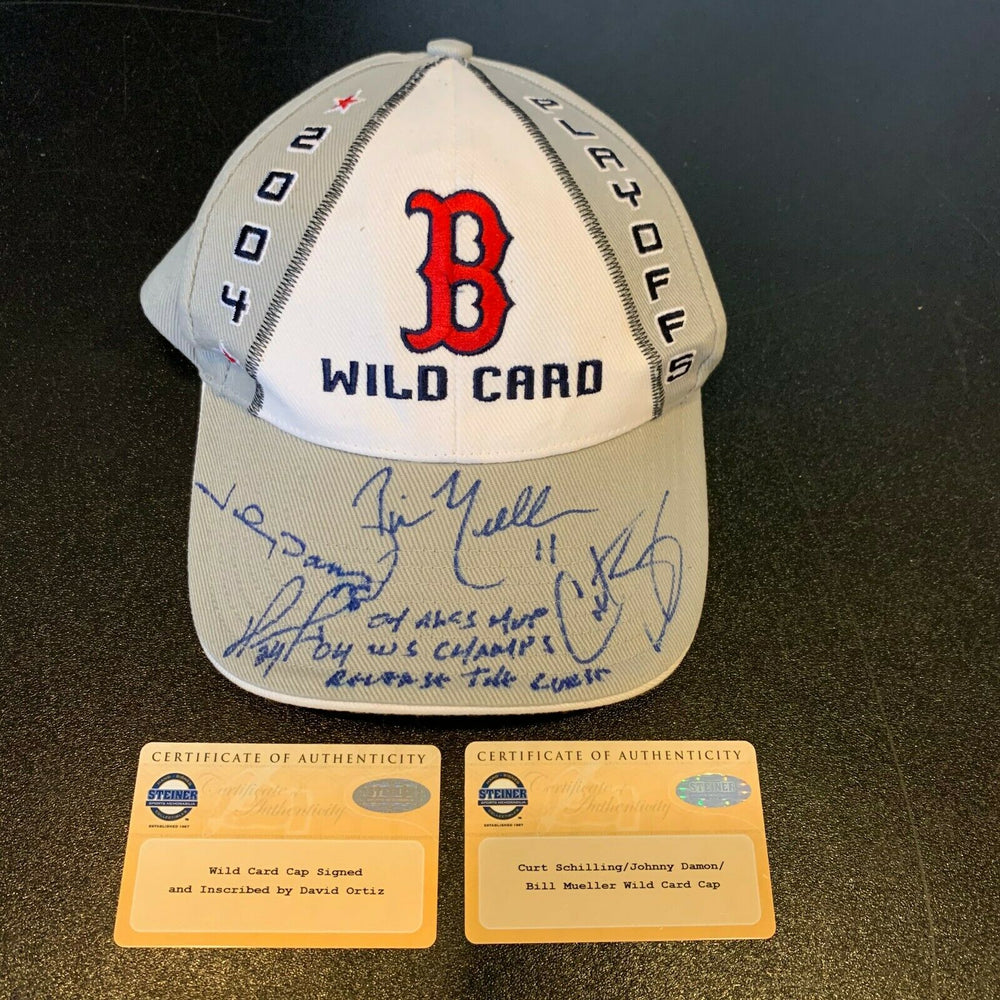 David Ortiz Signed Heavily Inscribed 2004 Boston Red Sox Wildcard Hat Steiner
