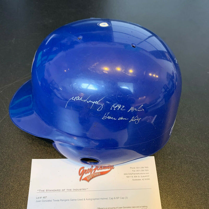 Juan Gonzalez "Home Run King" Signed Game Used Texas Rangers Helmet With JSA COA