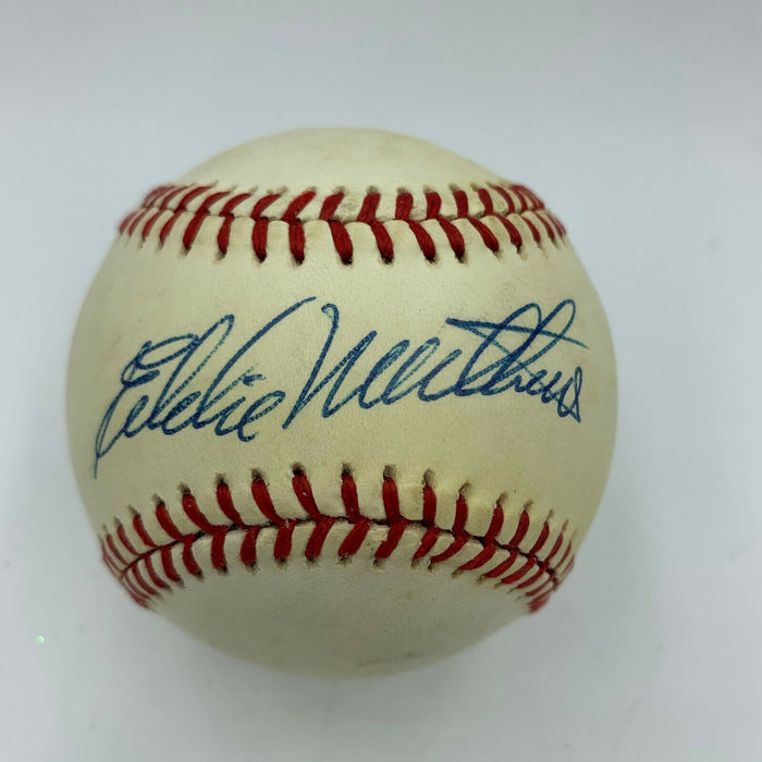 Eddie Mathews Signed Vintage National League Feeney Baseball With JSA COA
