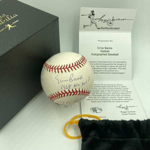 Beautiful Ernie Banks Signed Autographed Heavily Inscribed STAT Baseball RJ COA