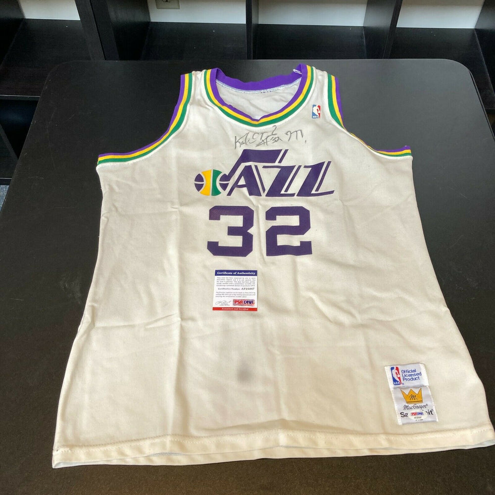 Karl Malone Signed Vintage 1980's Sand Knit Utah Jazz Jersey Auto PSA DNA COA