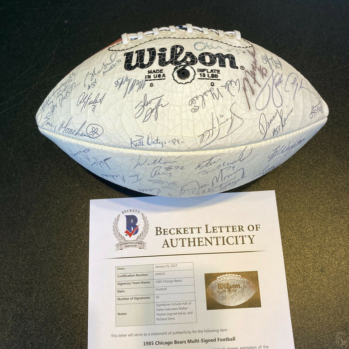 1985 Super Bowl Champs Chicago Bears Team Signed Football Walter Payton Beckett