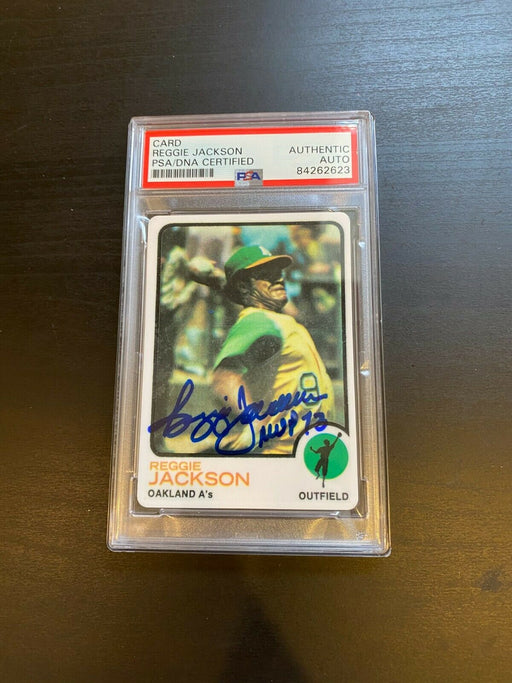 1973 Topps Reggie Jackson Signed Porcelain Baseball Card PSA DNA "MVP 1973"