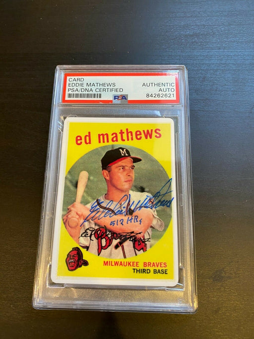 1959 Topps Eddie Mathews RC Signed Porcelain Baseball Card PSA DNA "512 HR's"