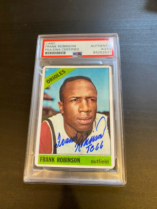 1966 Topps Frank Robinson Signed Porcelain Baseball Card PSA DNA "Triple Crown"