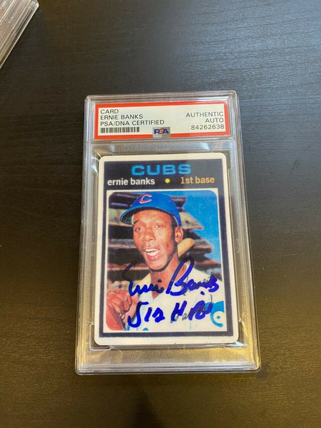 1971 Topps Ernie Banks "512 Home Runs" Signed Porcelain Baseball Card PSA DNA