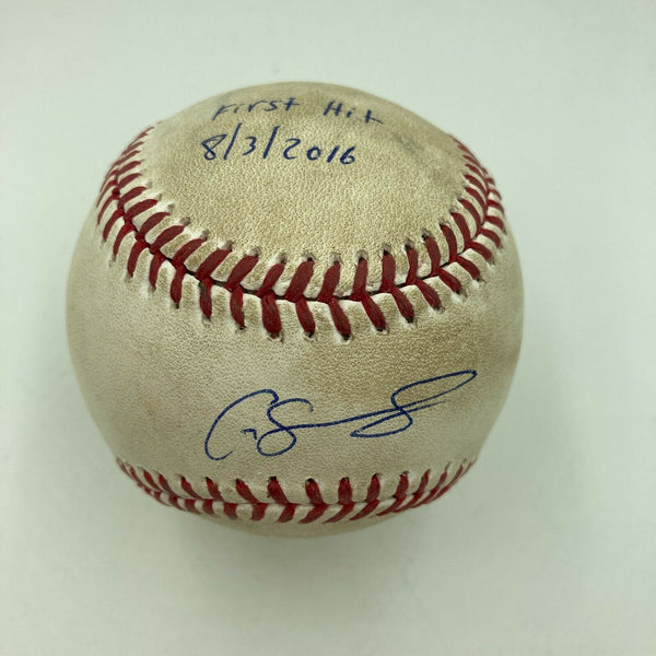 Gary Sanchez First Hit August 3, 2016 Signed Game Used Baseball Steiner & MLB