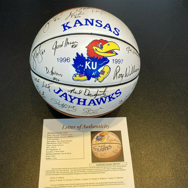 1996-97 Kansas Jayhawks NCAA Champions Team Signed Basketball With JSA COA