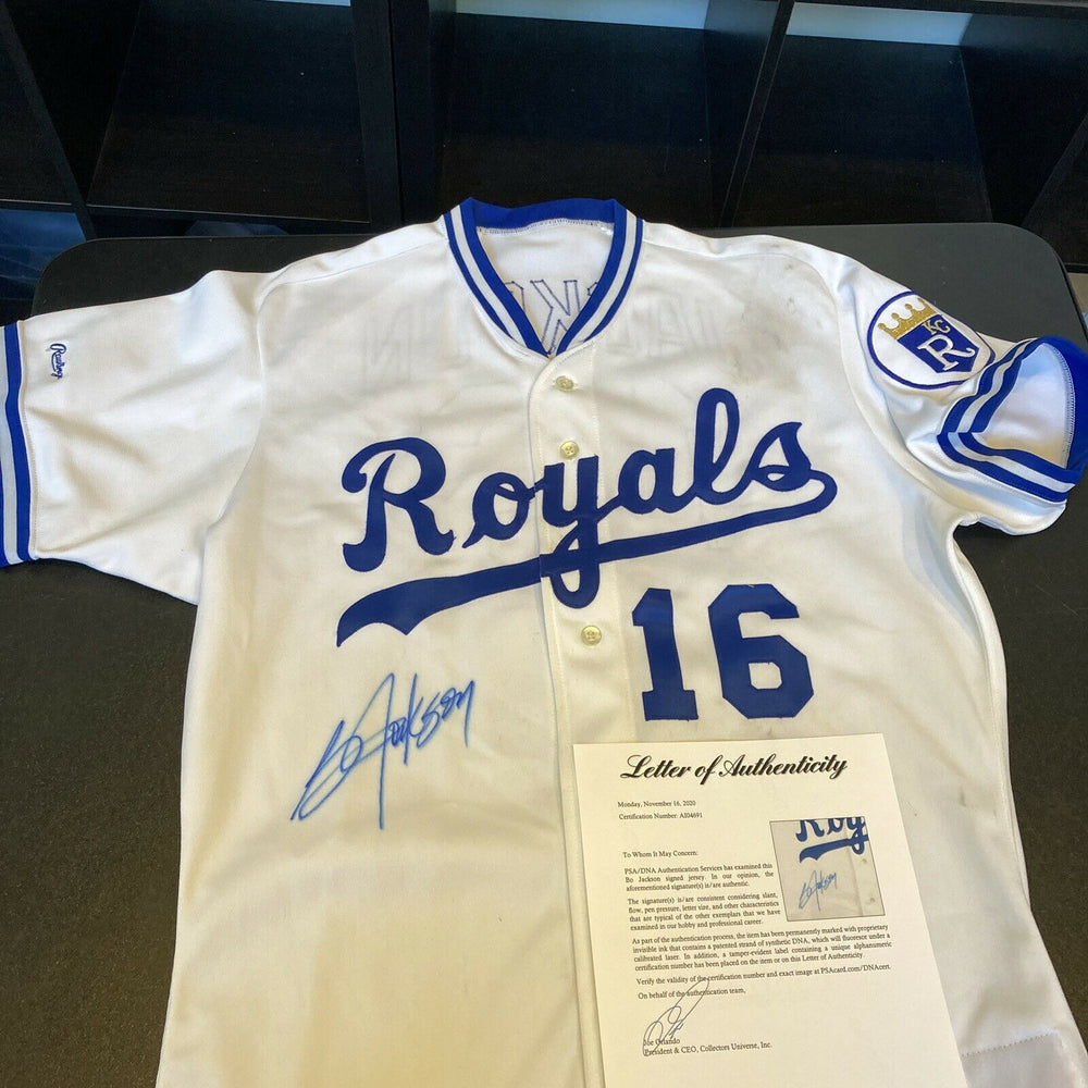 Beautiful Bo Jackson Signed 1989 Rookie Kansas City Royals Game Model Jersey PSA