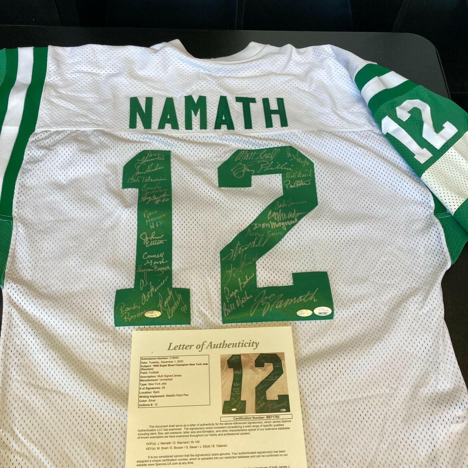 Joe Namath Autographed Signed New York Jets Jersey BECKETT 