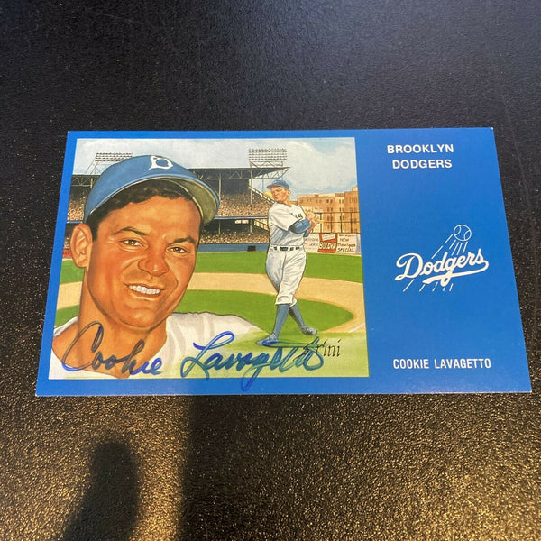 Cookie Lavagetto Signed Autographed Vintage Brooklyn Dodgers Postcard
