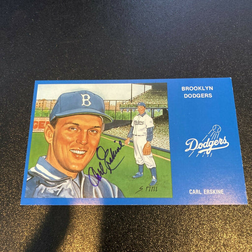 Carl Erskine Signed Autographed Vintage Brooklyn Dodgers Postcard