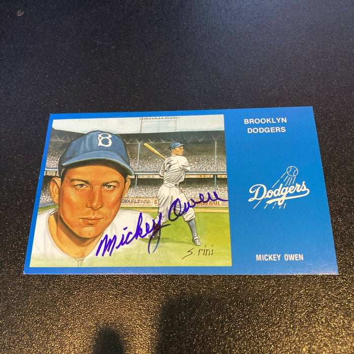 Mickey Owen Signed Autographed Vintage Brooklyn Dodgers Postcard