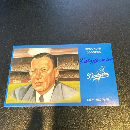 Billy Herman Signed Autographed Vintage Brooklyn Dodgers Postcard