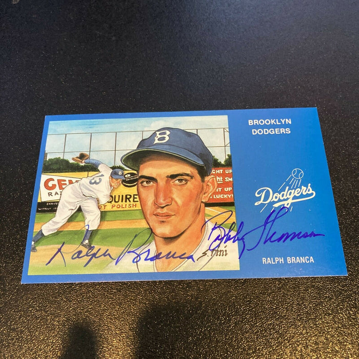 Ralph Branca & Bobby Thomson Signed Autographed Brooklyn Dodgers Postcard