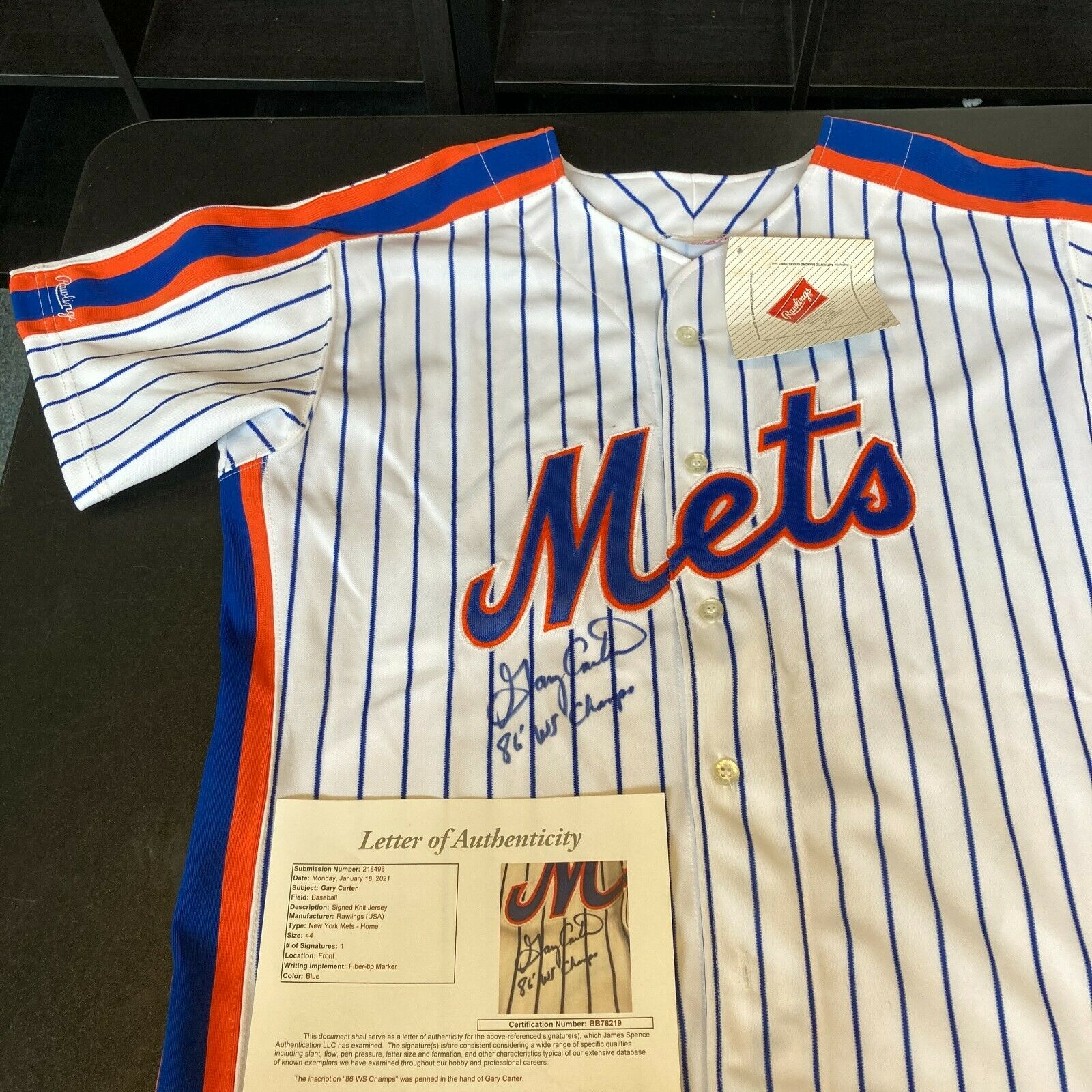 Gary Carter 1986 World Series Champs Signed Authentic New York Mets  Jersey JSA