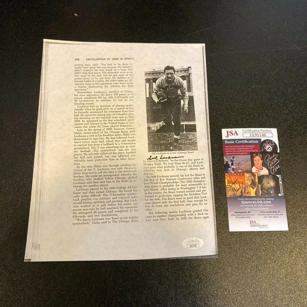 Sid Luckman Signed Autographed Photo Sheet JSA COA