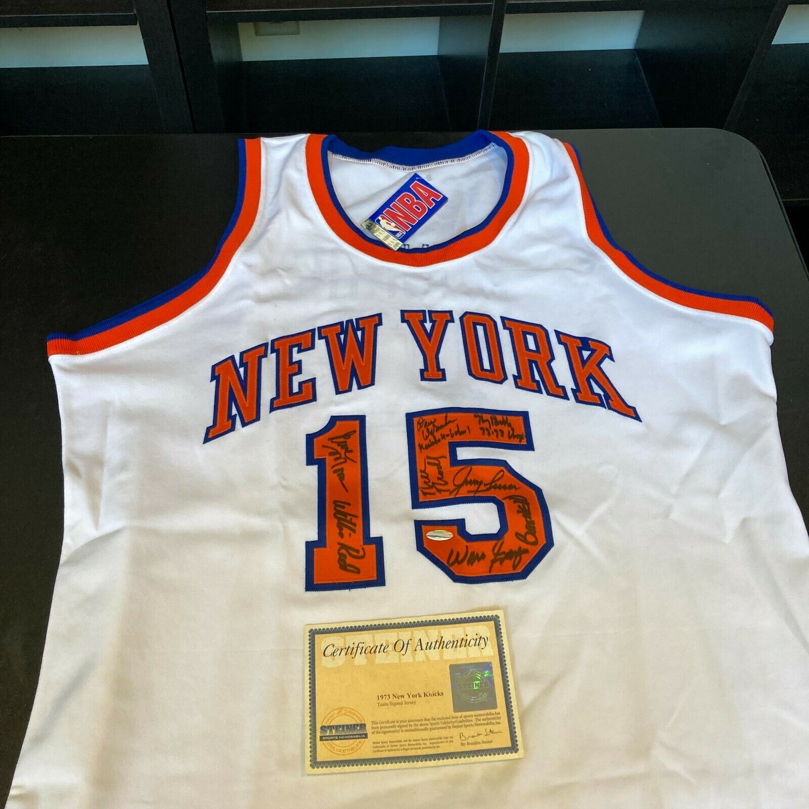 Lot Detail - 1972-1973 NBA Champion New York Knicks Team Signed Jersey (Steiner)