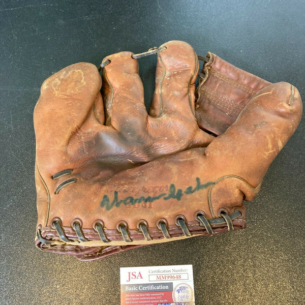 Warren Spahn Signed 1940's Game Model Baseball Glove With JSA COA