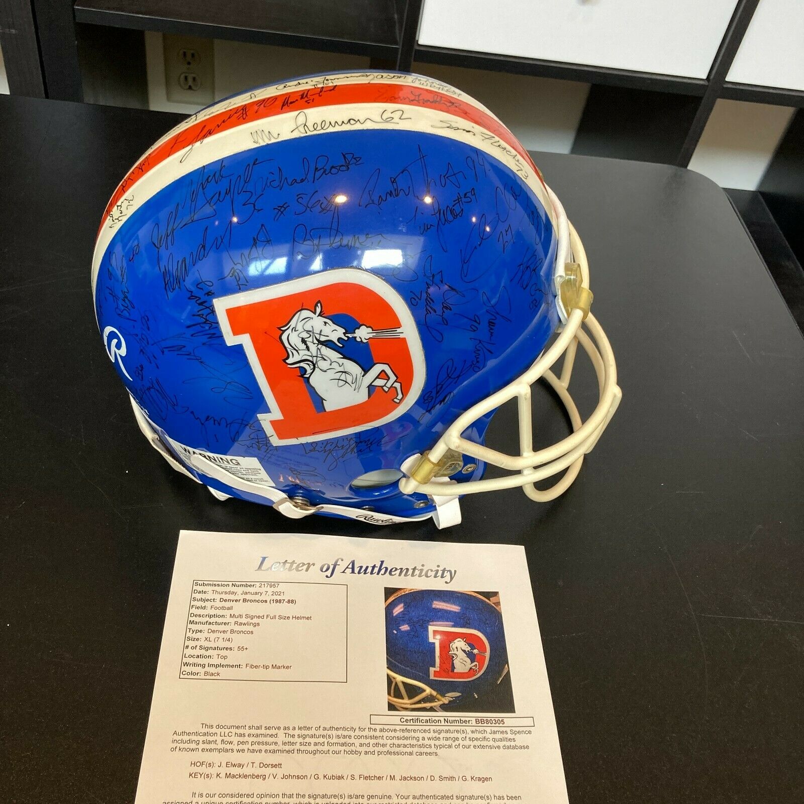 1988 Denver Broncos Team Signed Game Used Helmet With John Elway 57 Si — Showpieces Sports