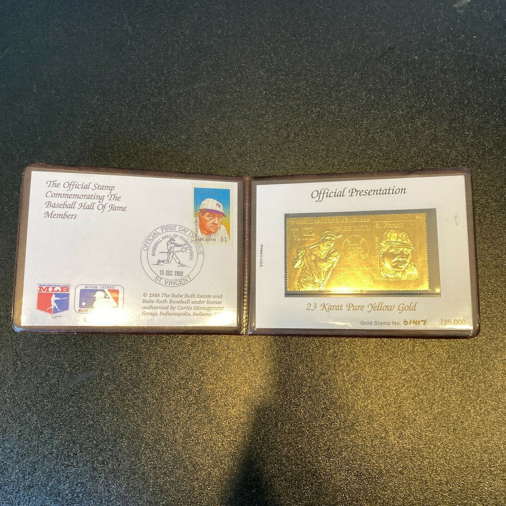 BABE RUTH 23 KARAT OFFICIAL FIRST DAY OF ISSUE HALL OF FAME GOLD STAMP ...