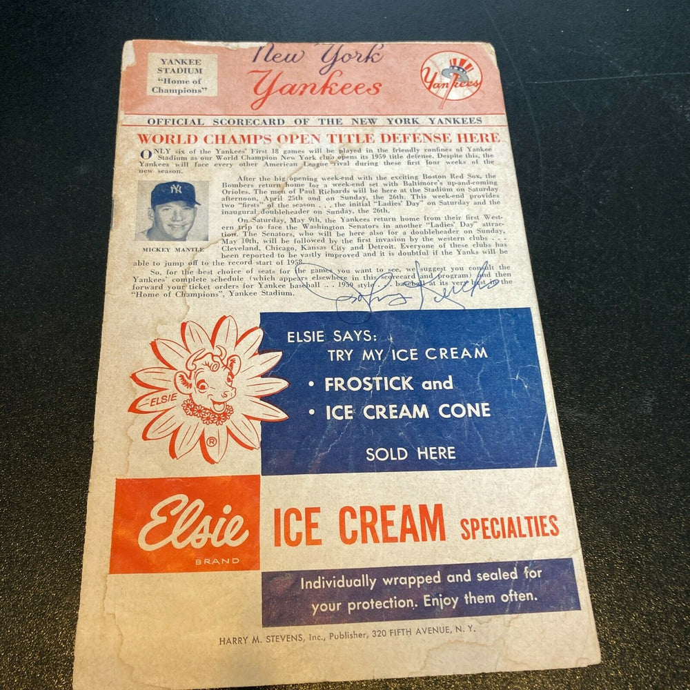 Johnny Kucks Signed Autographed 1950's New York Yankees Scorecard