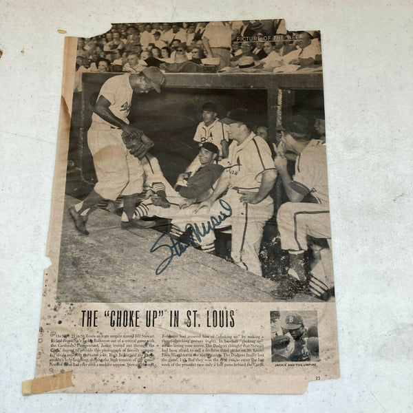 Vintage Stan Musial Signed Large 1940's Newspaper Photo With Jackie Robinson
