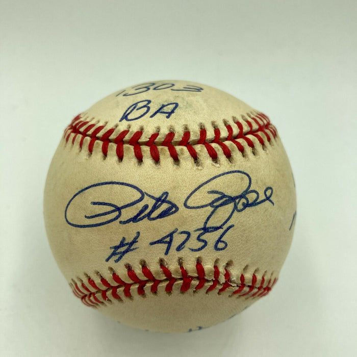 Pete Rose Signed Heavily Inscribed STAT National League Baseball JSA COA