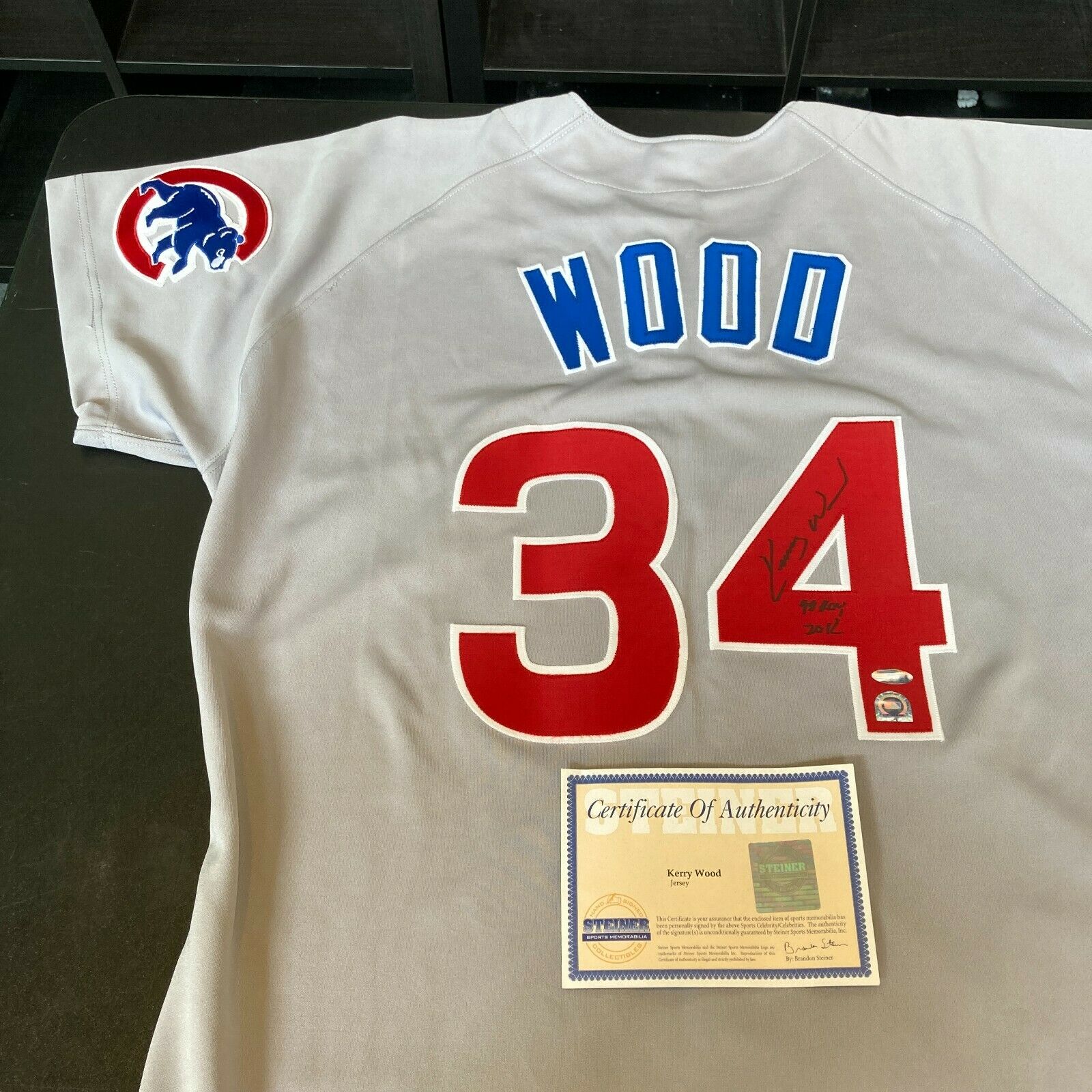 Kerry Wood 1998 ROY 20 Strikeouts Signed Authentic Chicago Cubs Jersey  Steiner