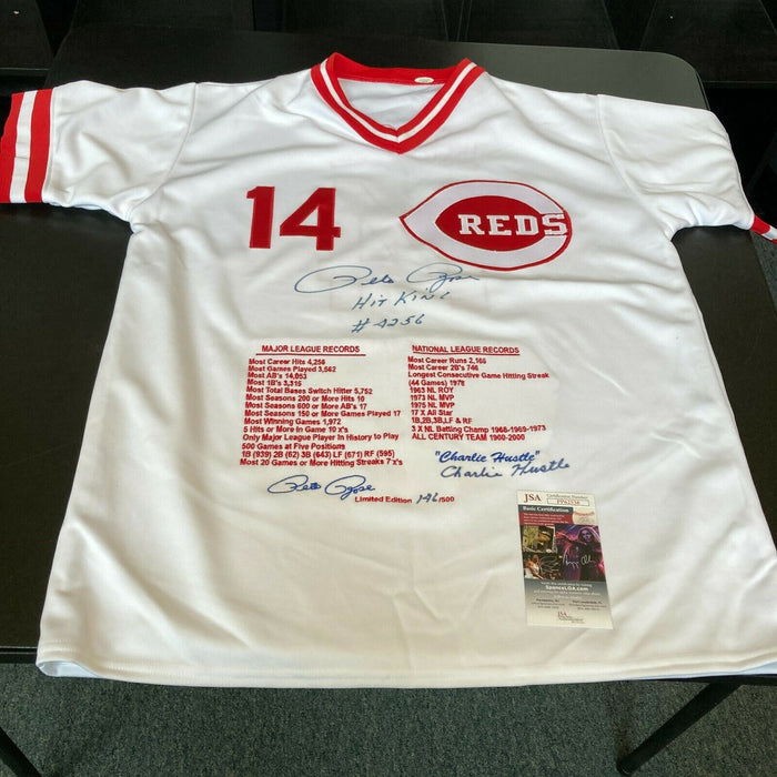 Pete Rose Hit King #4256 Signed Cincinnati Reds Authentic Jersey JSA COA