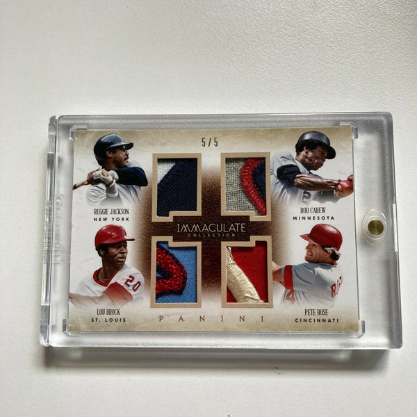 2014 Immaculate Pete Rose Reggie Jackson Brock Game Used Jersey Patch Card #5/5