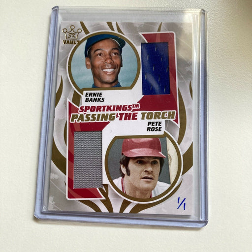 Leaf Sportkings Ernie Banks & Pete Rose 1/1 One Of One Game Used Jersey