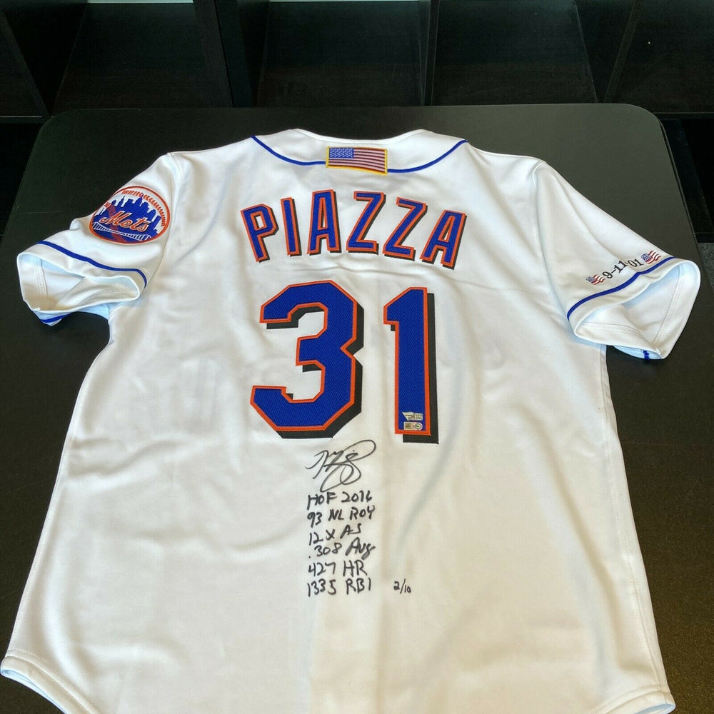 Stunning Mike Piazza Signed Heavily Inscribed Stats 9/11 NY Mets Jerse —  Showpieces Sports