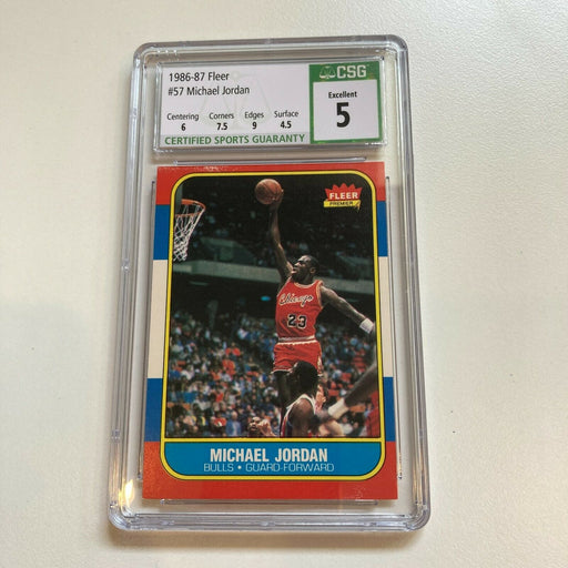 1986 Fleer Basketball #57 Michael Jordan Rookie Card RC Graded CSG 5 Excellent