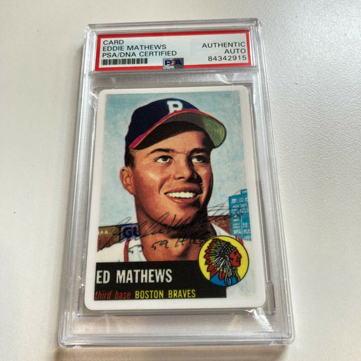 1953 Topps Eddie Mathews Signed Autographed Porcelain Baseball Card PSA DNA
