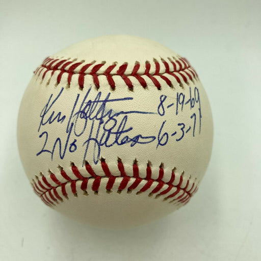 Ken Holtzman 2 No Hitters 1969 & 1971 Signed Inscribed Baseball With JSA COA
