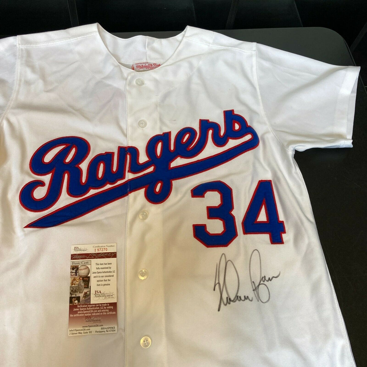 Nolan Ryan Signed 1993 Texas Rangers Mitchell & Ness Jersey JSA Sticke —  Showpieces Sports