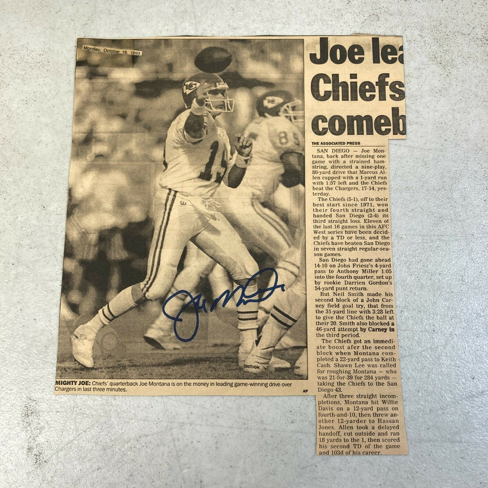 Joe Montana Signed Autographed Newspaper Photo
