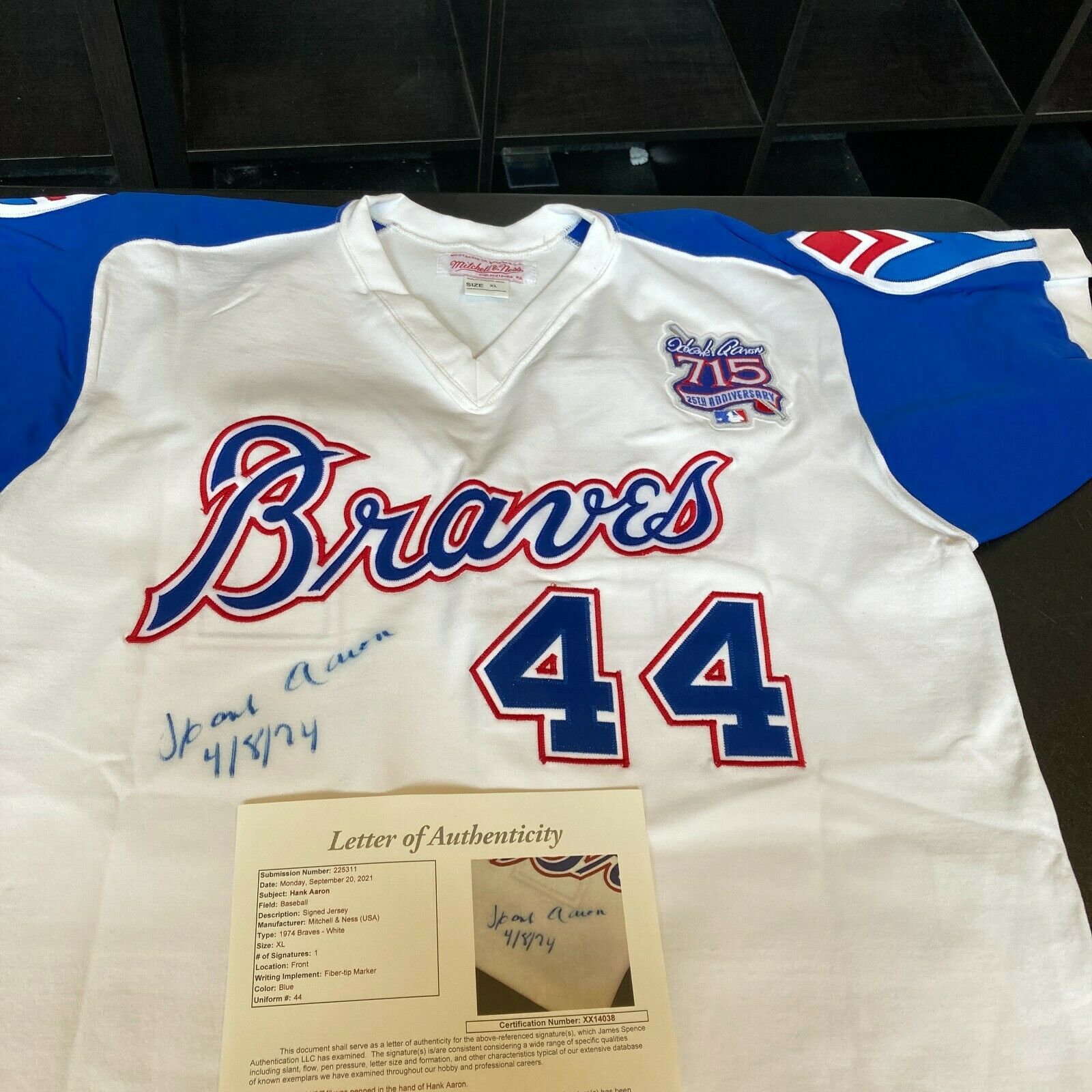 Hank Aaron 4-8-1974 Signed 715th Home Run Atlanta Braves Jersey JSA COA