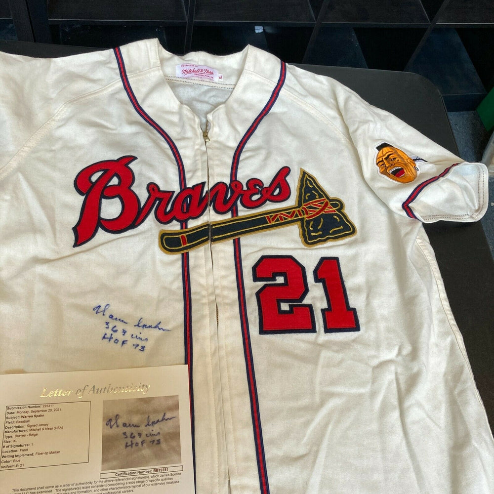 Warren Spahn Signed Auto Jersey Inscr “HOF 73-363 Wins” Milwaukee Braves  beckett