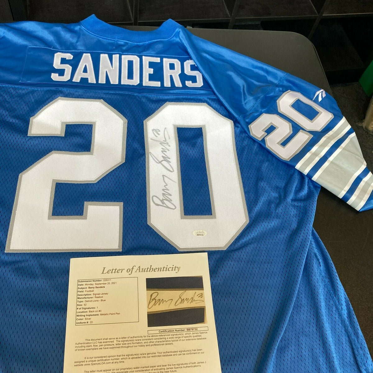 Detroit Lions Barry Sanders Autographed Blue Reebok Jersey Size XL