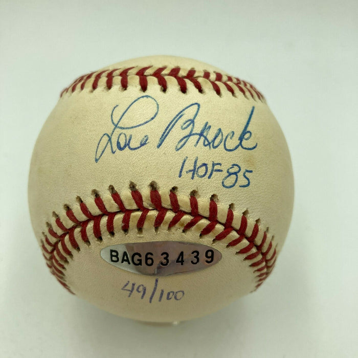 Lou Brock HOF 1985 Signed National League Baseball UDA Upper Deck Hologram